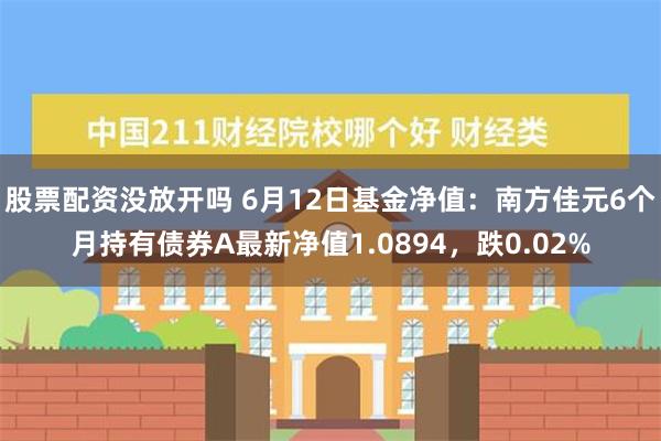 股票配资没放开吗 6月12日基金净值：南方佳元6个月持有债券A最新净值1.0894，跌0.02%