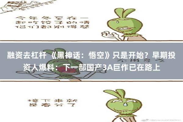 融资去杠杆 《黑神话：悟空》只是开始？早期投资人爆料：下一部国产3A巨作已在路上