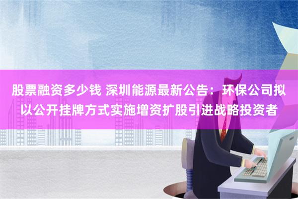 股票融资多少钱 深圳能源最新公告：环保公司拟以公开挂牌方式实施增资扩股引进战略投资者